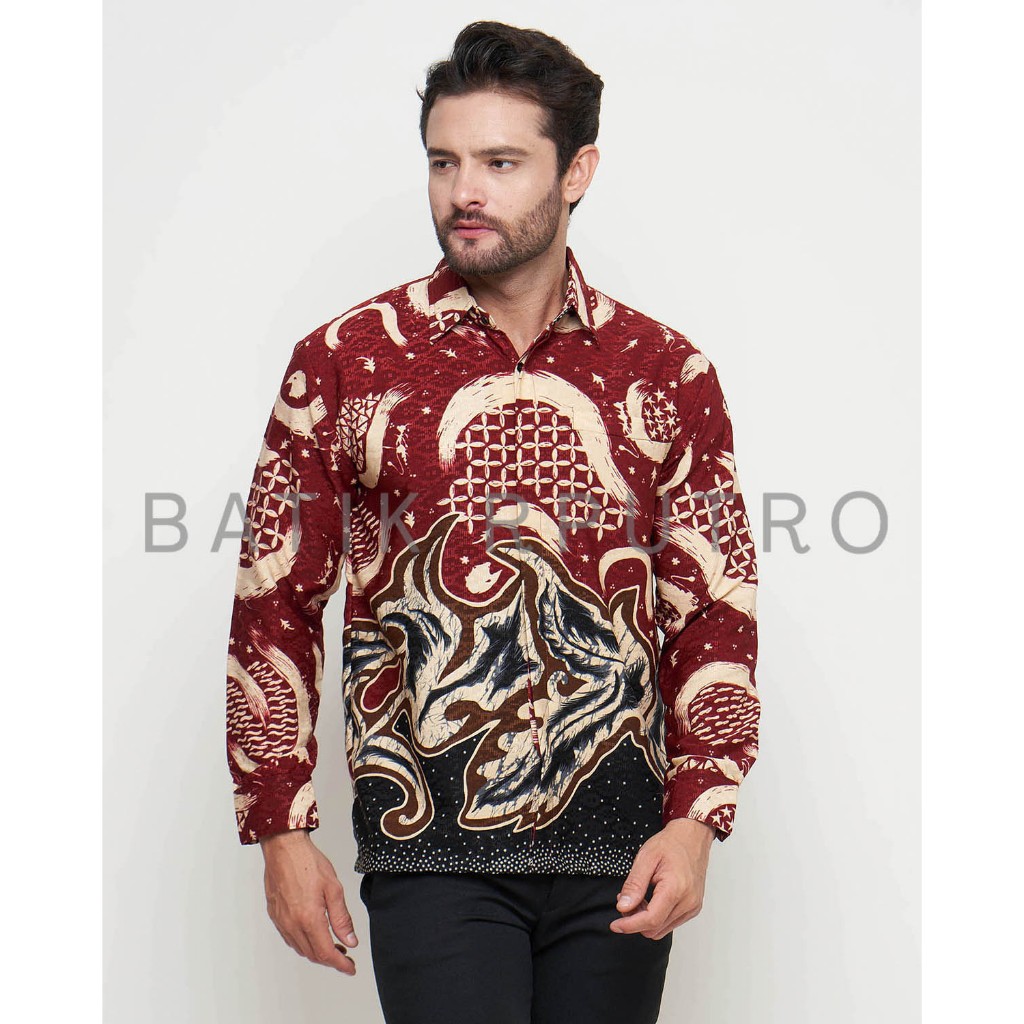 Kemeja Batik Pria Dobby Merah Maroon, Batik Pria Maroon, Kemeja Batik Pria Merah