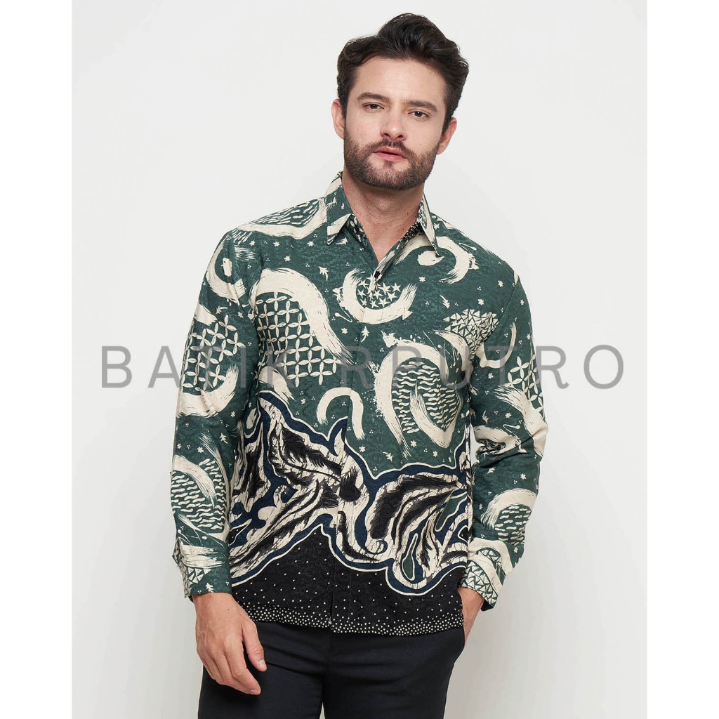 Kemeja Batik Pria Dobby Hijau, Batik Pria Warna Hijau, Kemeja Batik Pria Hijau