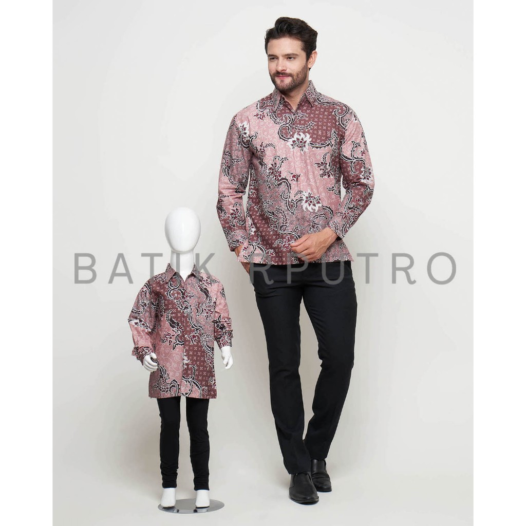 Kemeja Batik Pria Couple Ayah Anak Pink Salem, Batik Pria Pink, Kemeja Batik Pink