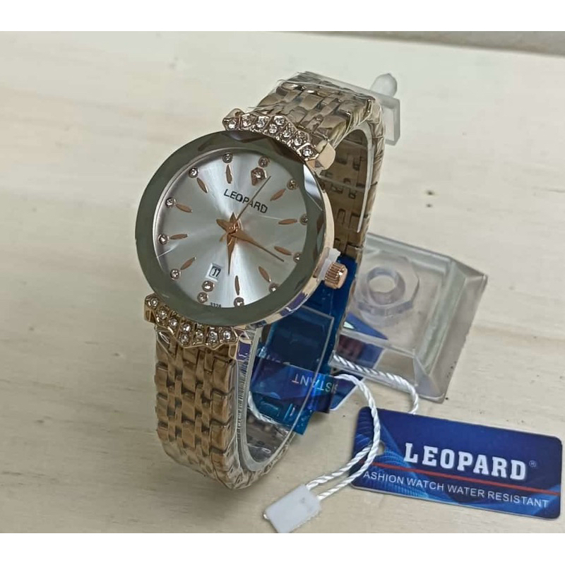 ORI JAM TANGAN WANITA ANTI AIR LEOPARD 3328 TALI RANTAI STEINLESS