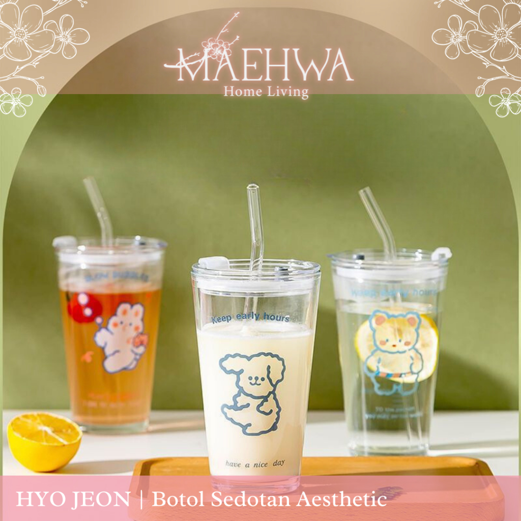 MAEHWA - HYO JEON Tumbler Kaca Air Minum Minimalis Botol Kaca Air Transparan Botol Karakter Minum Pr