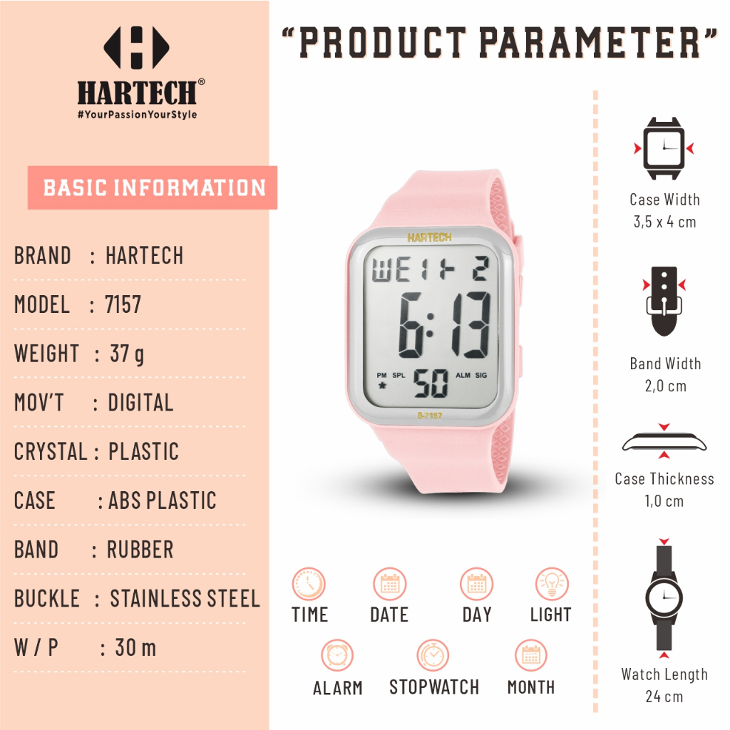 HARTECH LCD 7157 Jam Tangan Wanita  Sport Water Resist