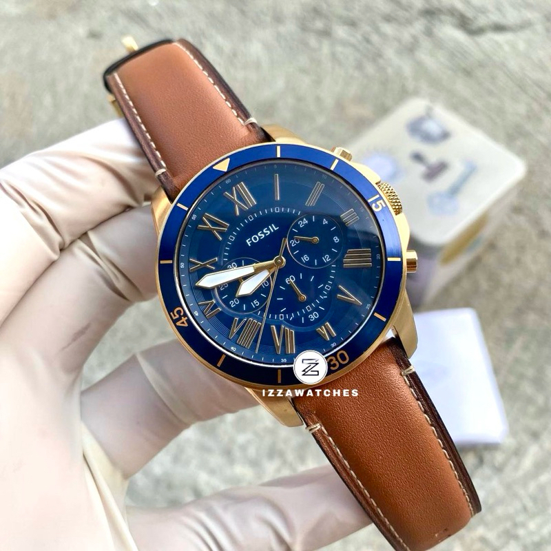 Jam Tangan Pria FS5268 Grant Chronograph Blue Dial Genuine Leather Strap