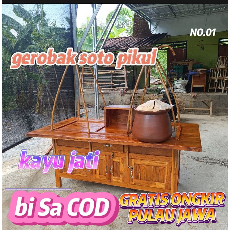 gerobak soto pikul kayu jati