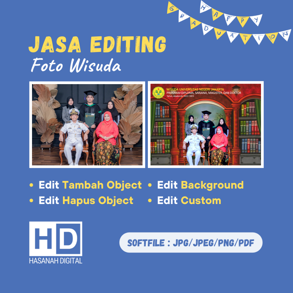 Jasa Edit Foto Wisuda / Hapus Object Foto / Tambah Object Foto / Ganti Background