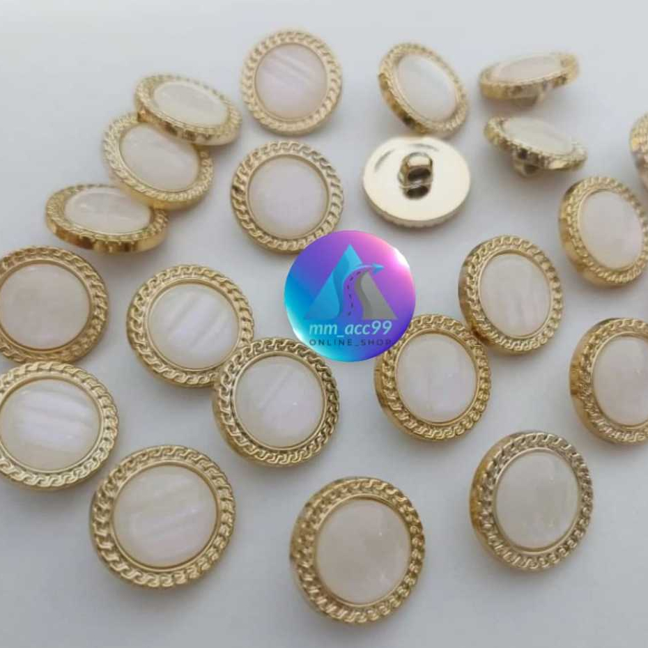 100 Pcs Kancing Baju Import Motif Jamur Mutiara Datar Gepeng List Rantai 15MM