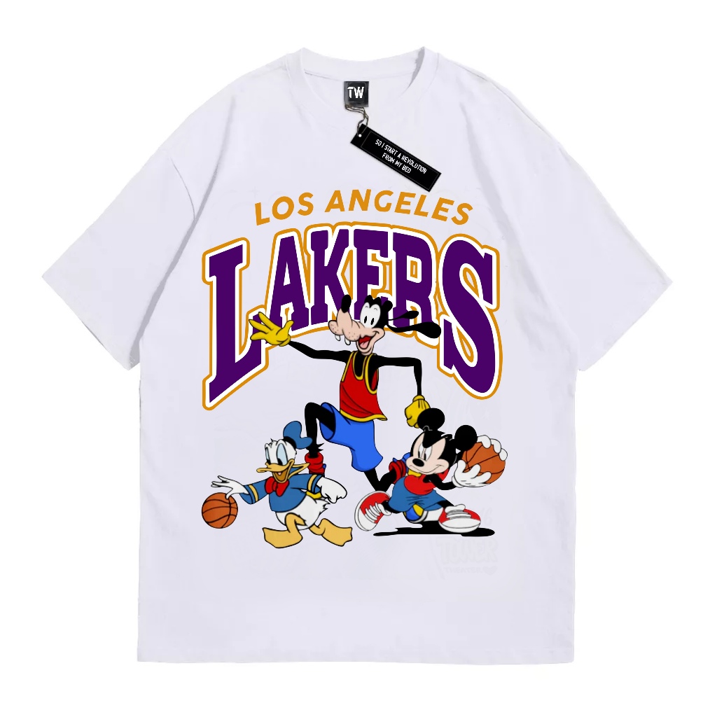 TWINS - KAOS LAKERS MICKEY MOUSE WHITE / KAOS NBA LAKERS KARTUN / KAOS PRIA DISTRO / KAOS UNISEX