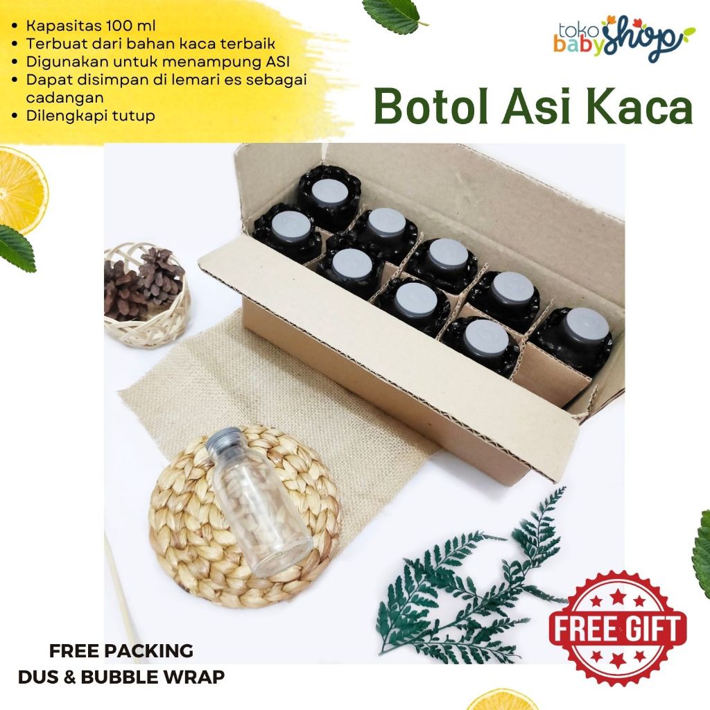 SET 10 PCS Botol Asi Kaca Ukuran 100 ml BPA Free Aman untuk Penyimpanan ASI Jus Jamu Morning Booster
