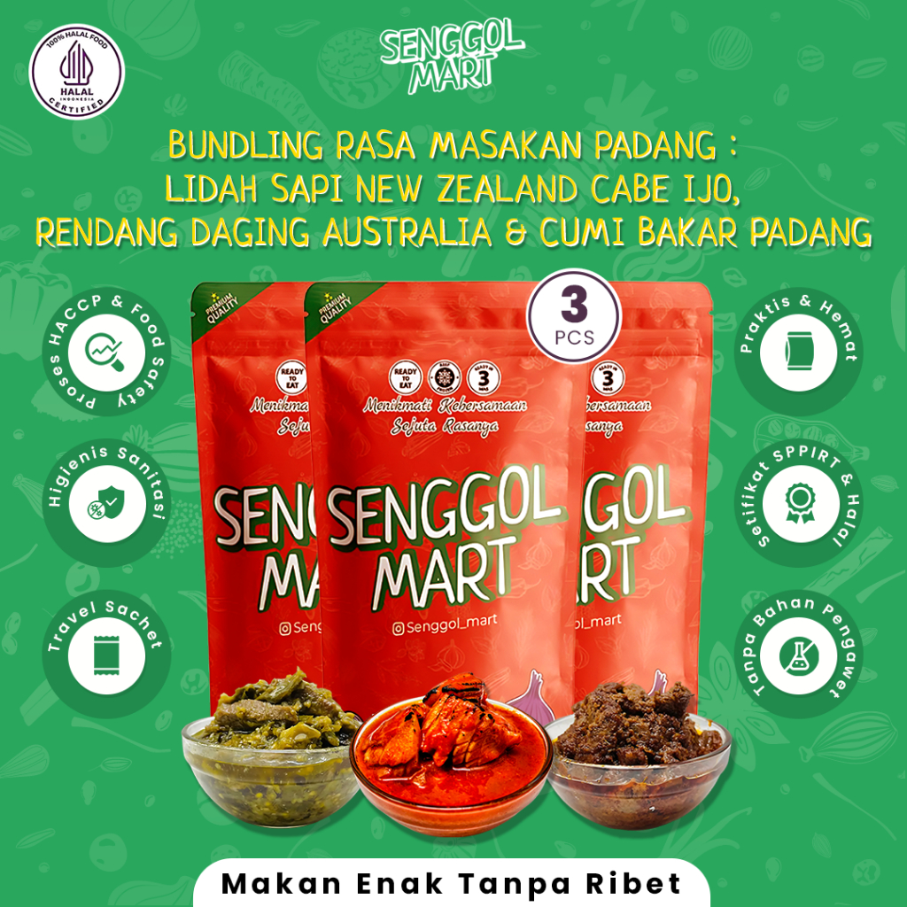 

Paket Bundling Lauk Instant Masakan Padang Minang Lidah Sapi Rendang Daging Cumi Bakar Halal Senggol Mart