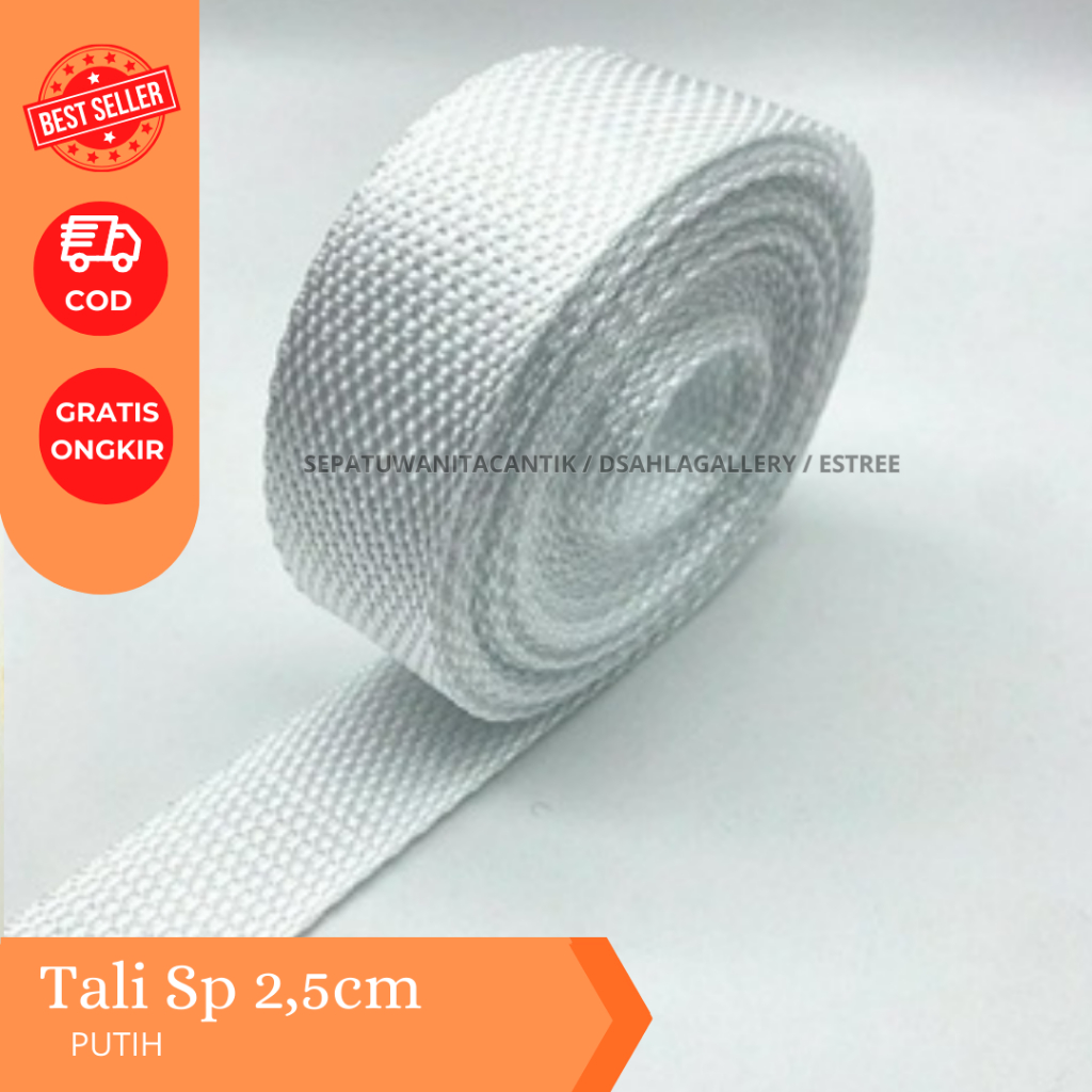 TalWebbing Warna Putih / Tali Webing 2.5 cm Tebal Kuat/ Tali Sling / Tali Webbing / Pita Bisban / Bi