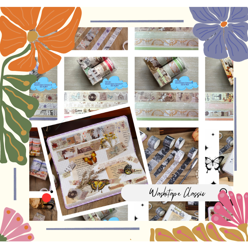 

GULA PROMO WASHITAPE ISI 10 ROLL | WASHITAPE CLASSIC VINTAGE RETRO DECORATIVE WASHITAPE KERTAS WASHI MASKING TAPE SELOTIP KERTAS UNTUK HIAS JOURNALING SCRAPBOOK