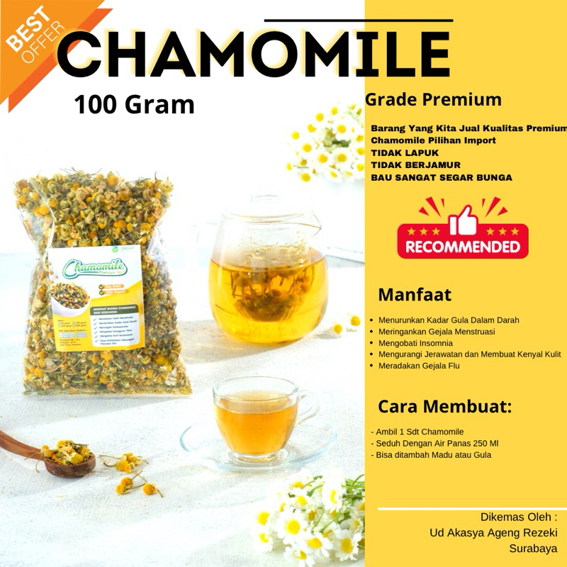 

TEH BUNGA CHAMOMILE 100 Gram (GRADE PREMIUM SUPER)/Bunga Camomile Super / Obat Insomnia /Teh Kamomile /TWGTEA