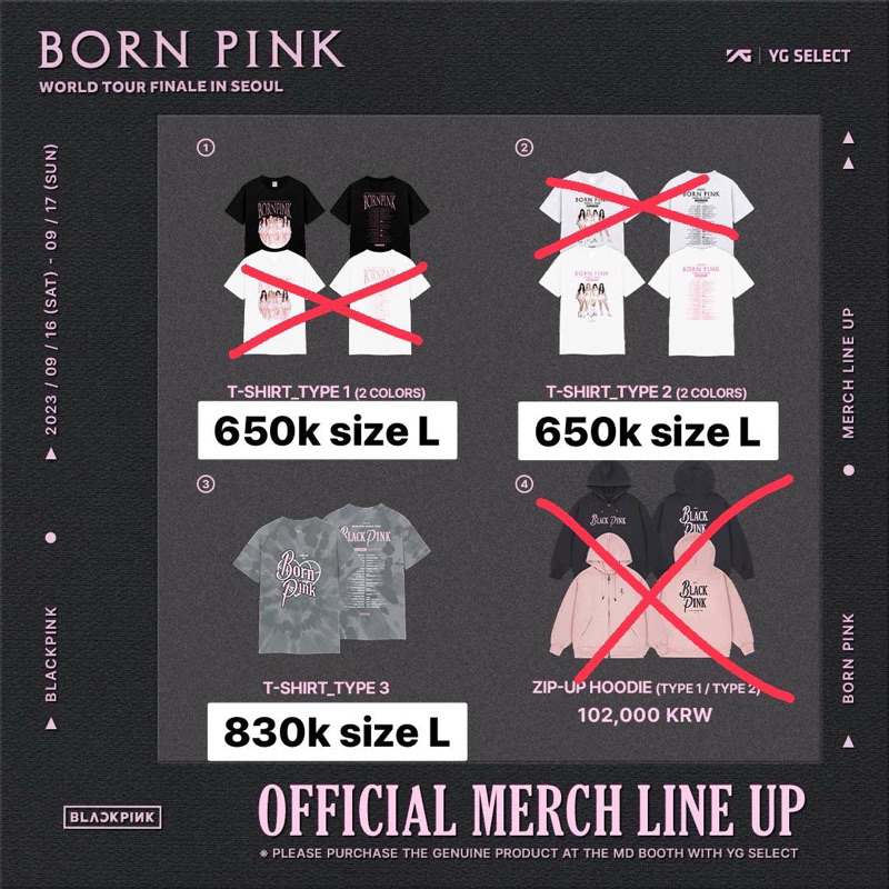 [READY STOCK] BLACKPINK BORNPINK SEOUL FINALE TOUR Merch OFFICIAL T-shirt Jennie Rose Jisoo Lisa