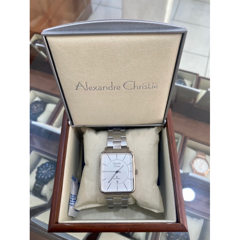 Alexandre Christie Jam Tangan Pria Rantai Stainless Steel Putih Kotak