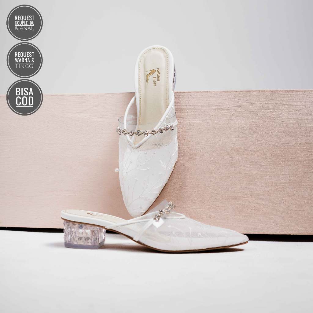 Sepatu Wedding Wanita Mewah Heels Kaca 3cm Transparan Brukat Tile - Wedding Shoes