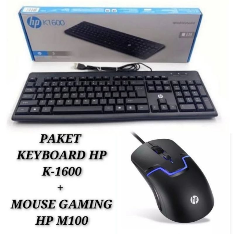 PAKET KEYBOARD USB HP K-1600 + MOUSE GAMING HP M100 BERGARANSI 100% NEW