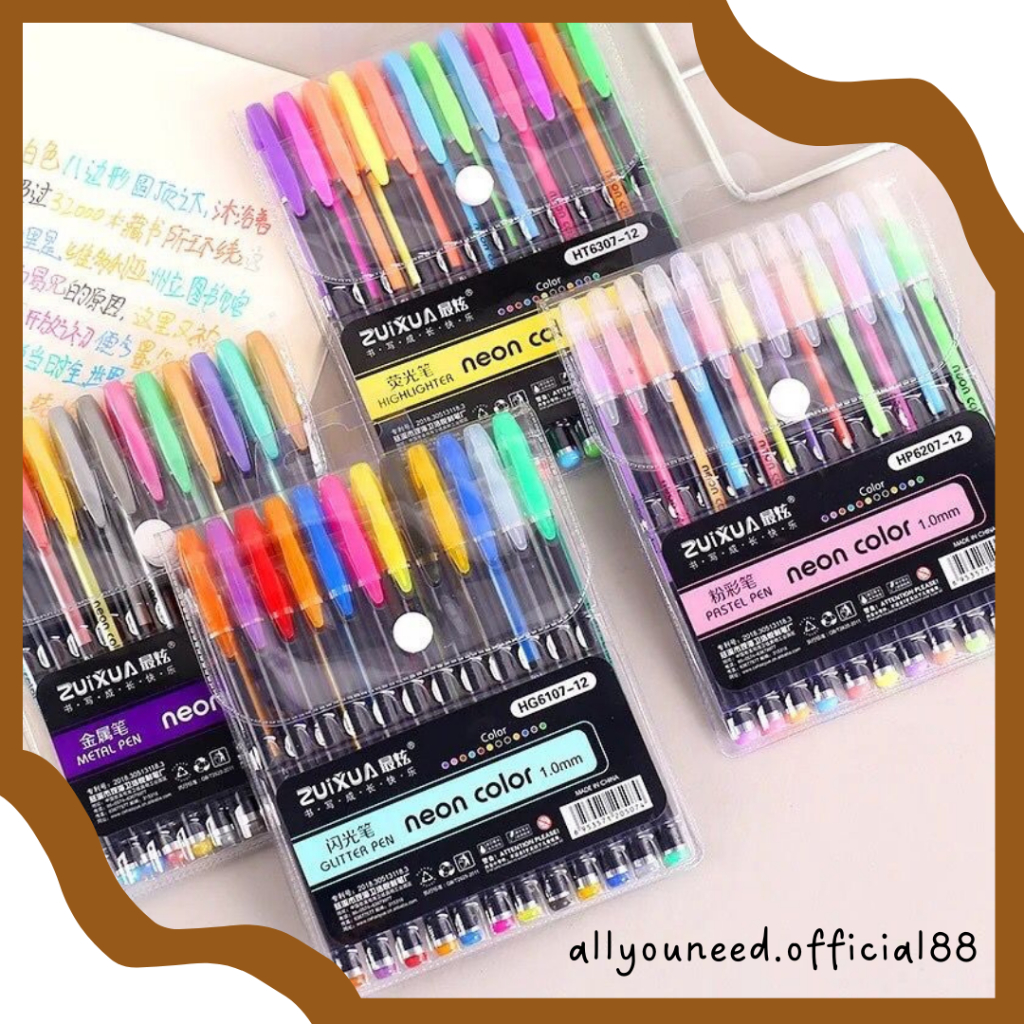 

✿AYN✿ Pen Pastel Warna 1 set 12 Warna | Pulpen Gel Neon Color