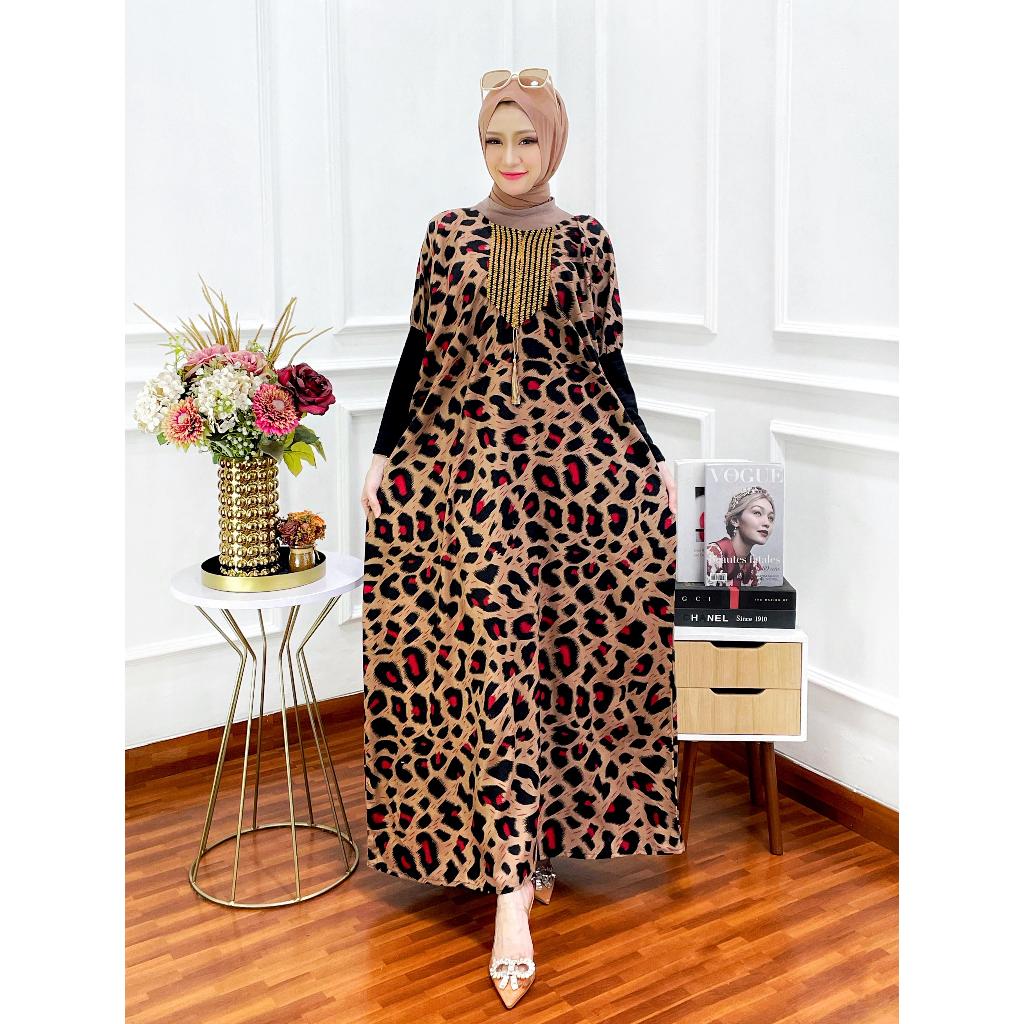 Gamis Kaftan Sultan Motif Macan terbaru Cantik halus nyaman busui