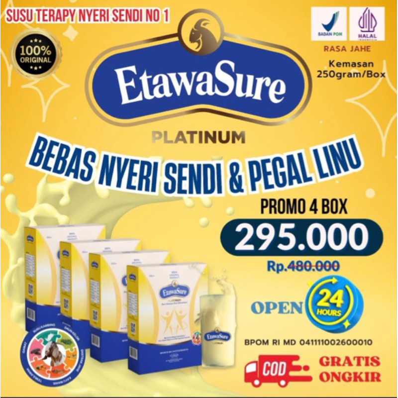 

ETAWASURE - Susu kambing untuk tulang dan sendi. PAKET4 BOX @250g.