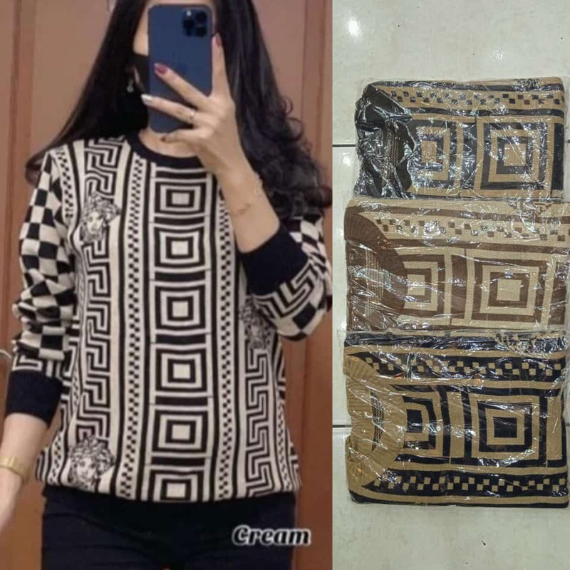 (Motif Kotak Pop up) Sweater Rajut Semi Cardigan Rajut Wanita Import/ Kaos Rajut Wanita Import Terba