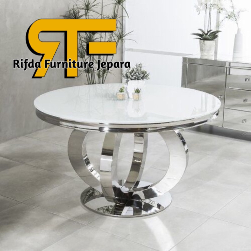 Meja Makan Stainless Top Marmer Mewah ( Meja Mewah, Meja Makan Stainless, MejaMakan Marmer )