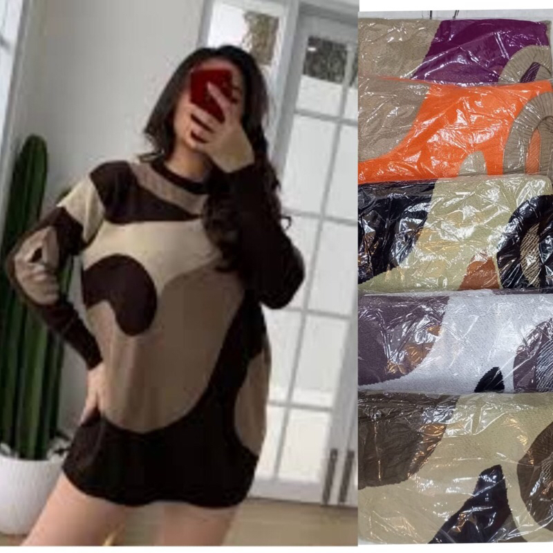 (Motif Doodle) Sweater Rajut Semi Cardigan Rajut Wanita Import/ Kaos Rajut Wanita Import Terbaru Ker