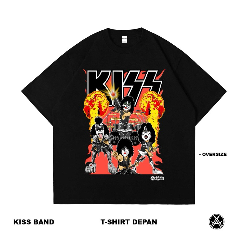 Artisan T-Shirt Kiss Band Kaos Oversize Hitam Katun Combed