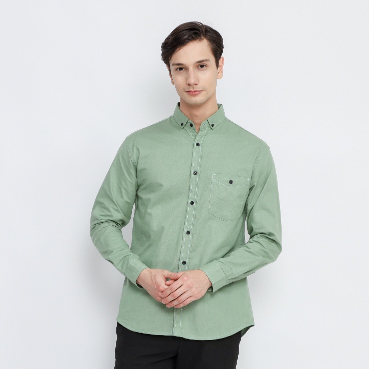 New Stock Kemeja Polos Pria Lengan Panjang Sage Green Premium  Kemeja Pria Sage Green High Quality S