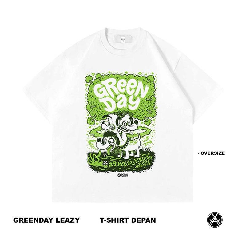 Artisan T-Shirt Greenday Leazy Kaos Oversize Putih Katun Combed