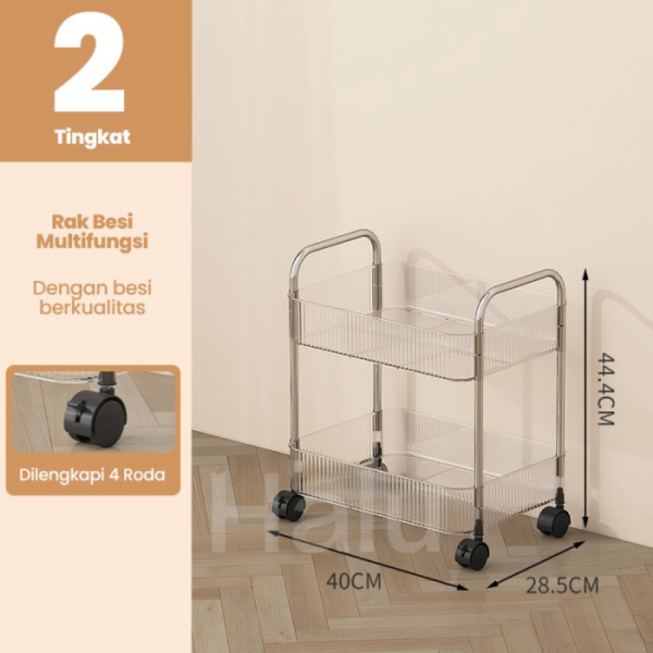 Unik HALU Rak Troli Susun Rak Troli Dapur Dorong Serbaguna Rak Salon HRK515 - 2T Putih Limited