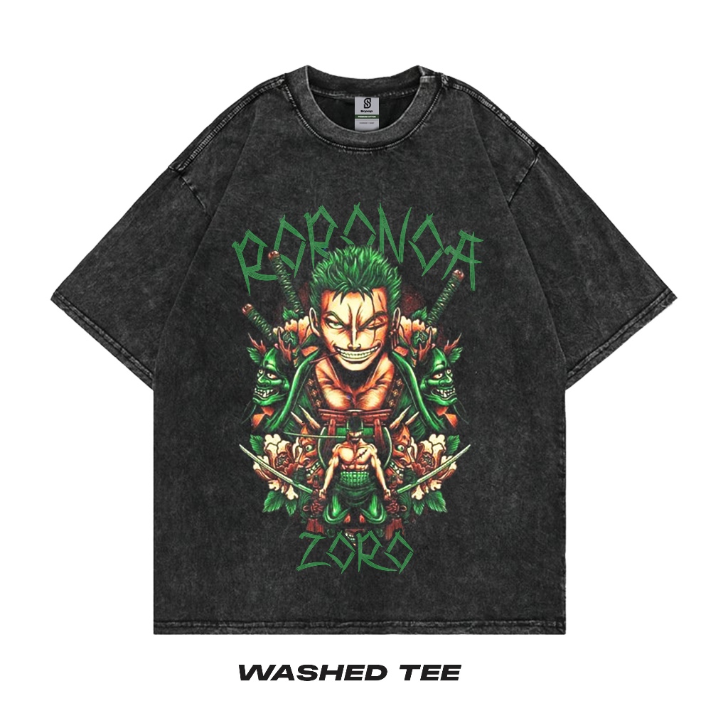 Roronoa Zoro One Piece Kaos Anime Vintage Tee Tshirt Oversize Washing