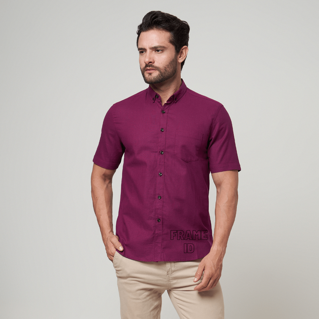 KEMEJA POLOS PRIA LENGAN PENDEK WARNA BURGUNDY | UNGU TUA