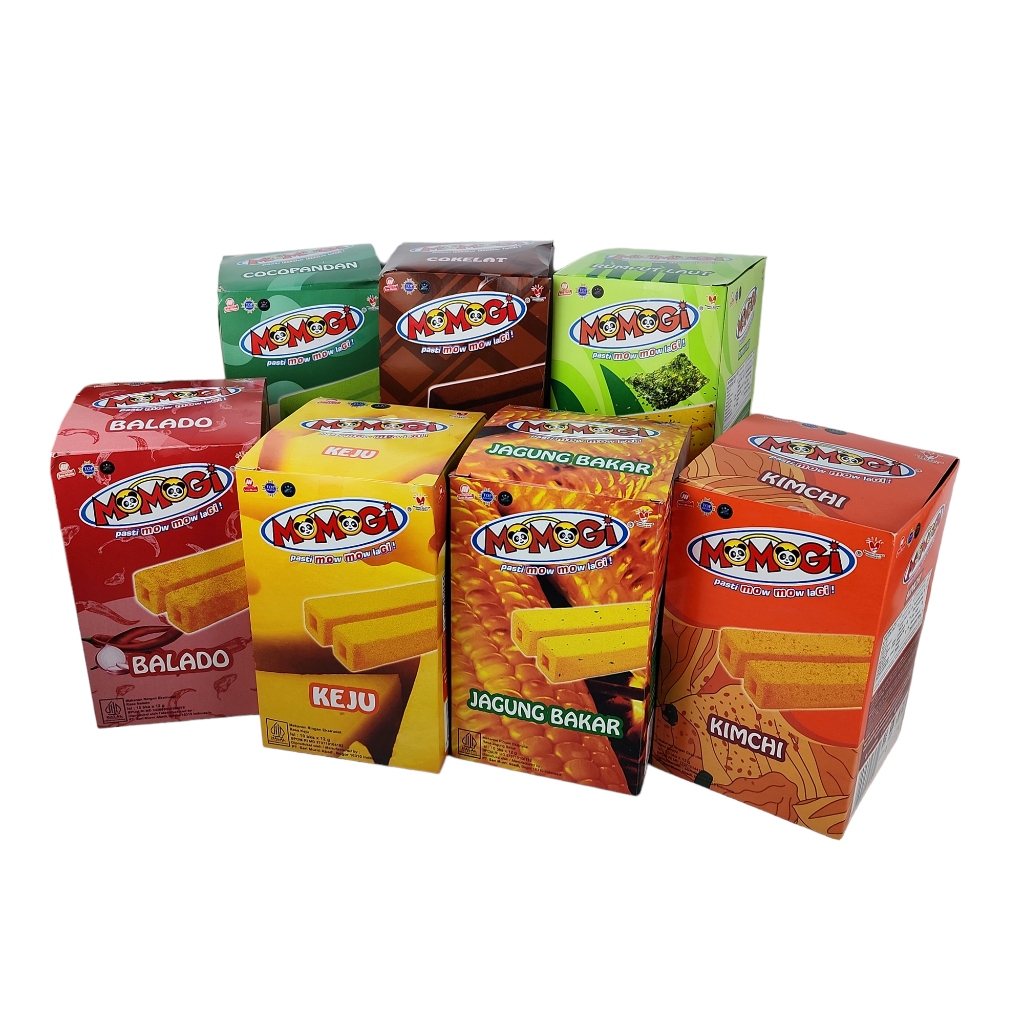 

MOMOGI 1 BOX ISI 10 PCS / 12 GRAM / MOMOGI STICK SNACK EXTRUDAT LONG - ISI 10 BGKS