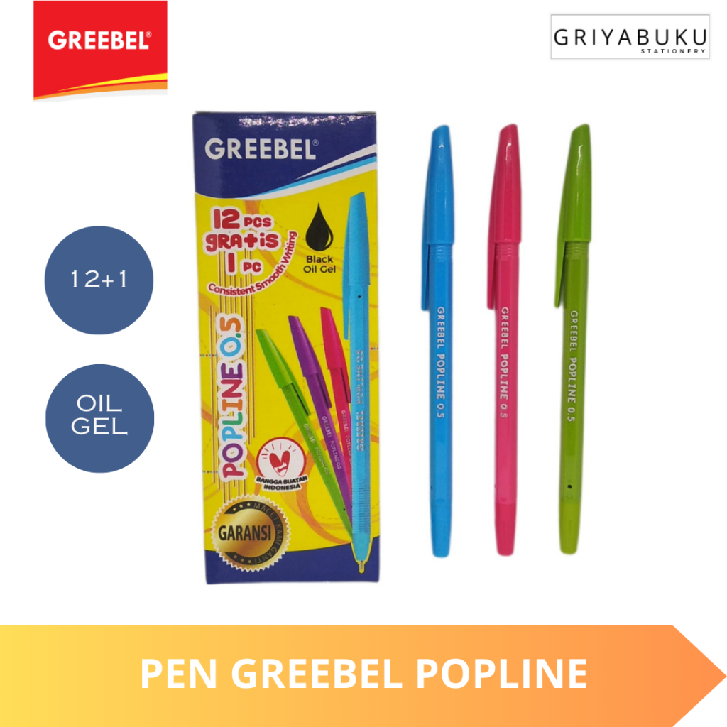 

Pen GREEBEL POPLINE 0.5 Hitam / Bolpoin/Pulpen GREEBEL POPLINE 0.5 Hitam