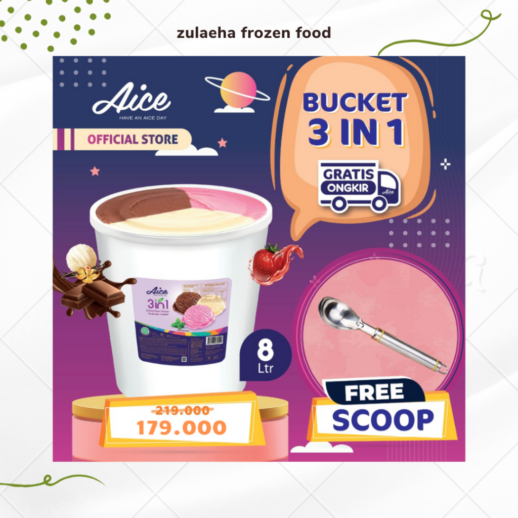 

Ice Cream Aice 8 Liter 3in1 Bucket Aice Es Krim 8 Liter Free Scoop