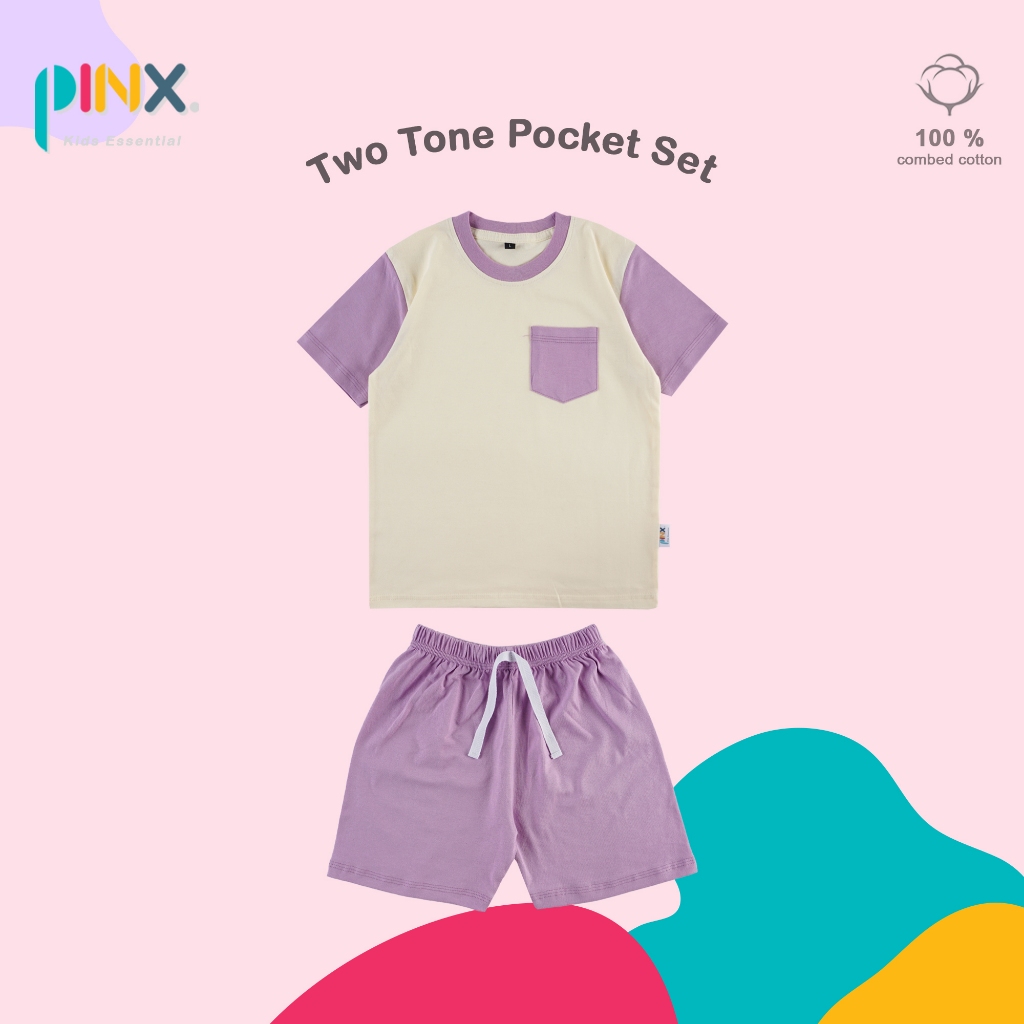 SALE PinxKids - Setelan Anak usia 1 - 8 tahun Two tone / Setelan anak Pocket tee Lilac