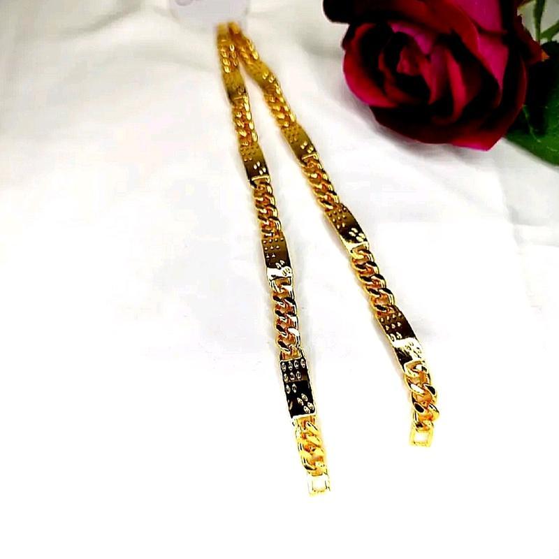 Gelang Rantai Plat Padi Titanium Gold Anti Karat