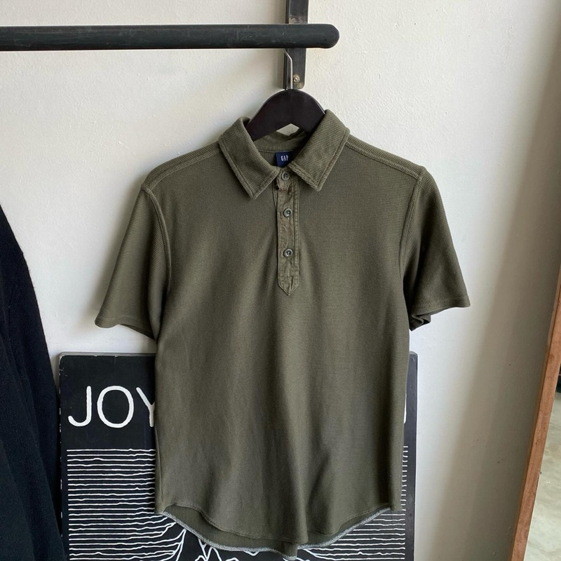 GAP waffle knit polo shirt hunter green kaos kerah knitwear rajut