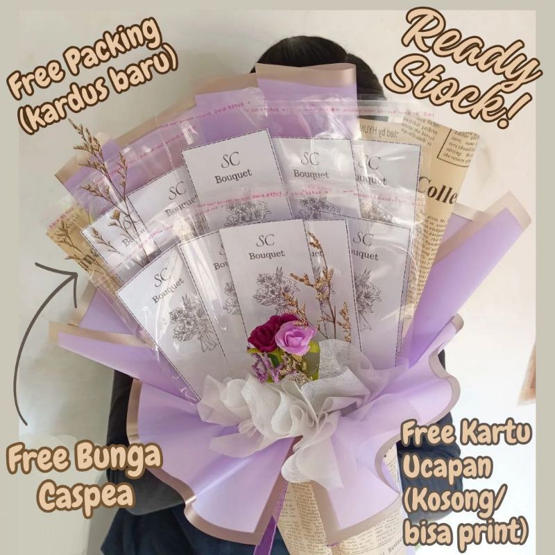 Buket Bunga Uang Kosong  Bouquet 5/10/15 Lembar Ready Stok Tidak PO Aesthetic Free Kartu Ucapan & Gr