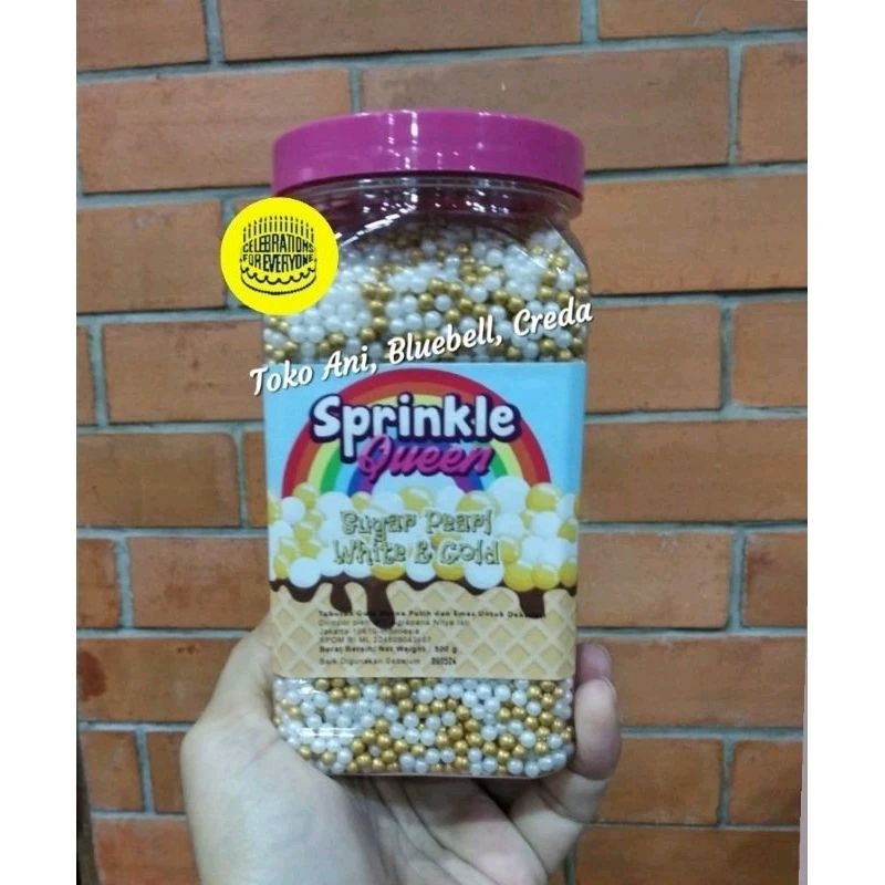 

Sprinkle Sugar Pearl Gold and White 4mm , Botol 500gr ( 067-BB67 )