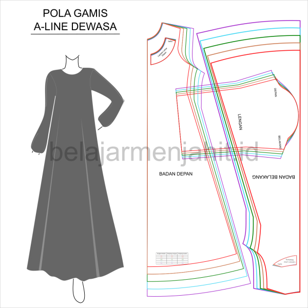 Pola Jiplak Gamis A-Line Dewasa | Pola Instan | Pola Murah | Pola Gamis