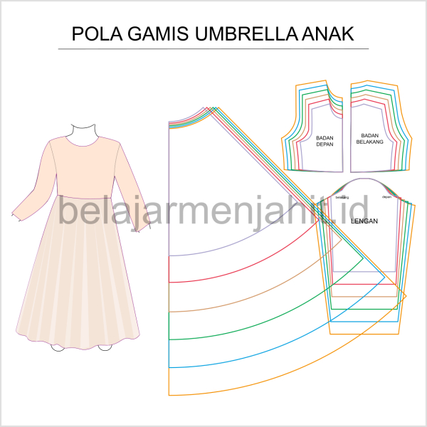 Pola Jiplak Gamis Umbrella Anak | Pola Instan | Pola Murah | Pola Gamis Anak