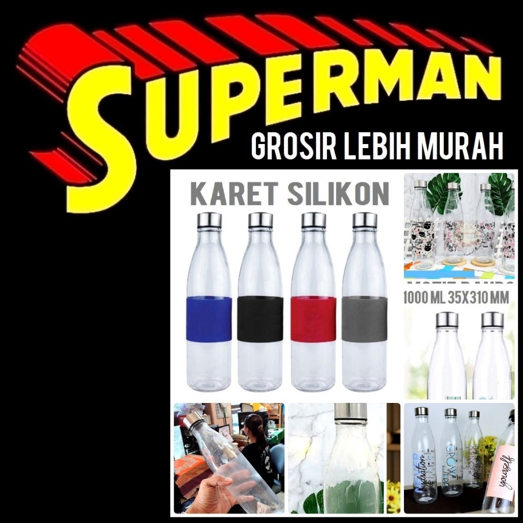 BOTOL KACA 1 LITER tutup stainless 1000 ml 1l tebal superman jogja supermanjogja