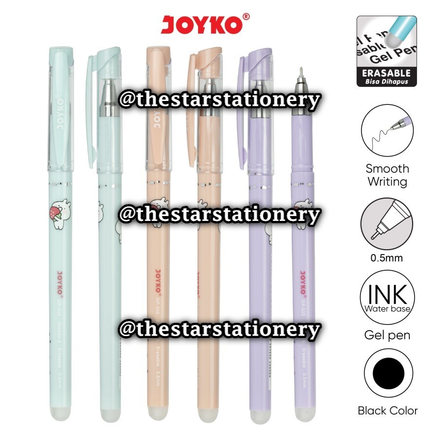

(1 Biji) GROSIR Erasable Gel Pen Pulpen Bisa Dihapus Joyko GP-333 Shokyo 6 Gel 0.5 mm (1 Biji)