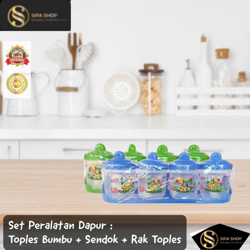 Tempat Bumbu 1 Set Isi 4pcs + Sendok / Rak tempat Bumbu kitchen set 4 tabung transparant / Wadah Bum
