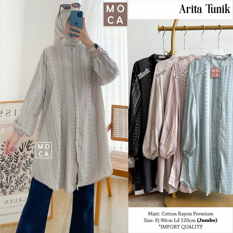 Arita Tunik by Moca Ld 120 Allsize Tunik Jumbo Bigsize Bahan Cotton Rayon Premium Busui Friendly