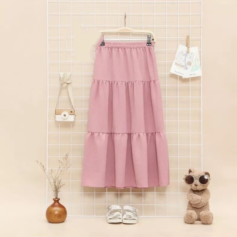 rok anak perempuan.bahan crinkle.rok susun