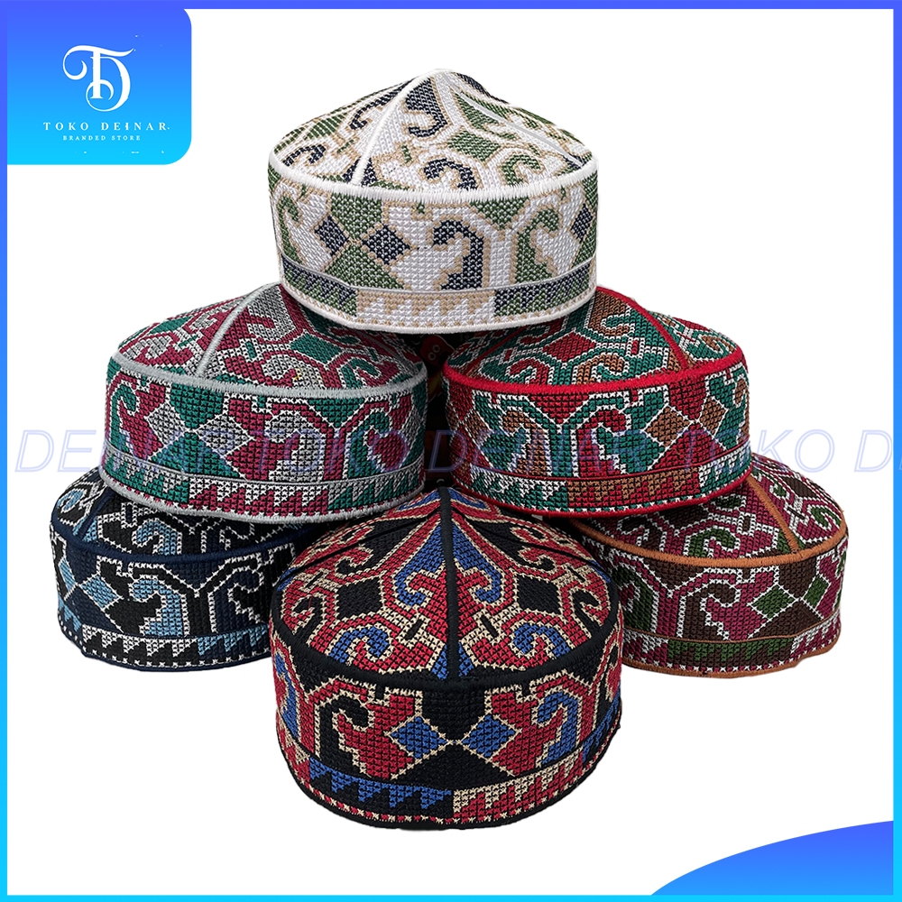 GROSIR (10 Pcs) Peci PAKISTAN Motif Ovais Cap Bordir Kopiah Haji Sholat Santri Pria Dewasa Anak Laki