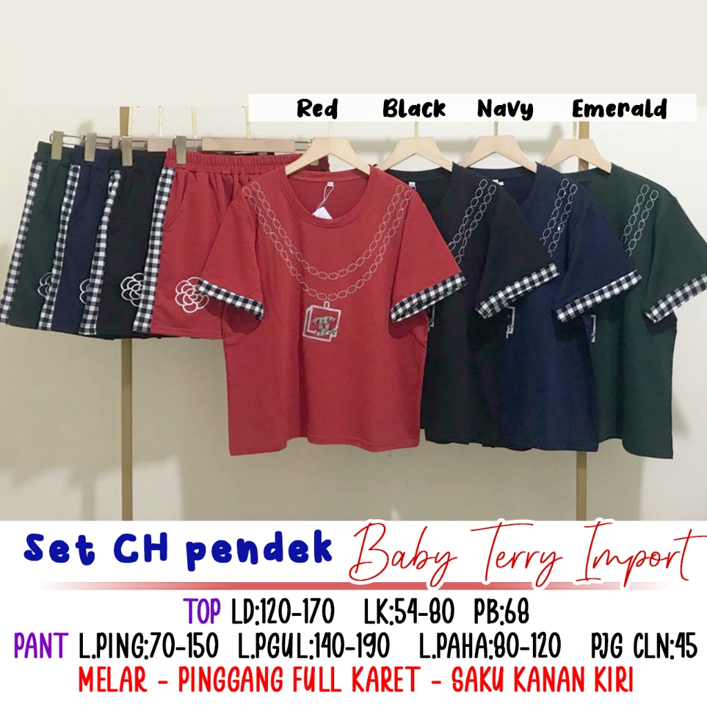 SET CH PENDEK SETELAN KAOS CELANA PENDEK WANITA JUMBO SIZE NEW