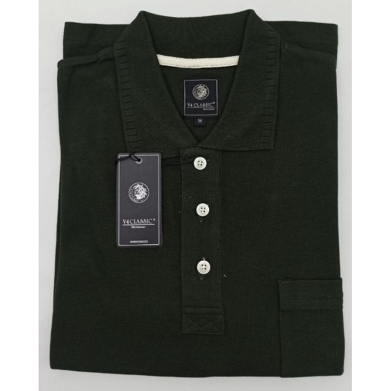 KAOS LENGAN PENDEK BERKERAH WARNA HIJAU TUA V4 CLASSIC (NO EMBLEM)